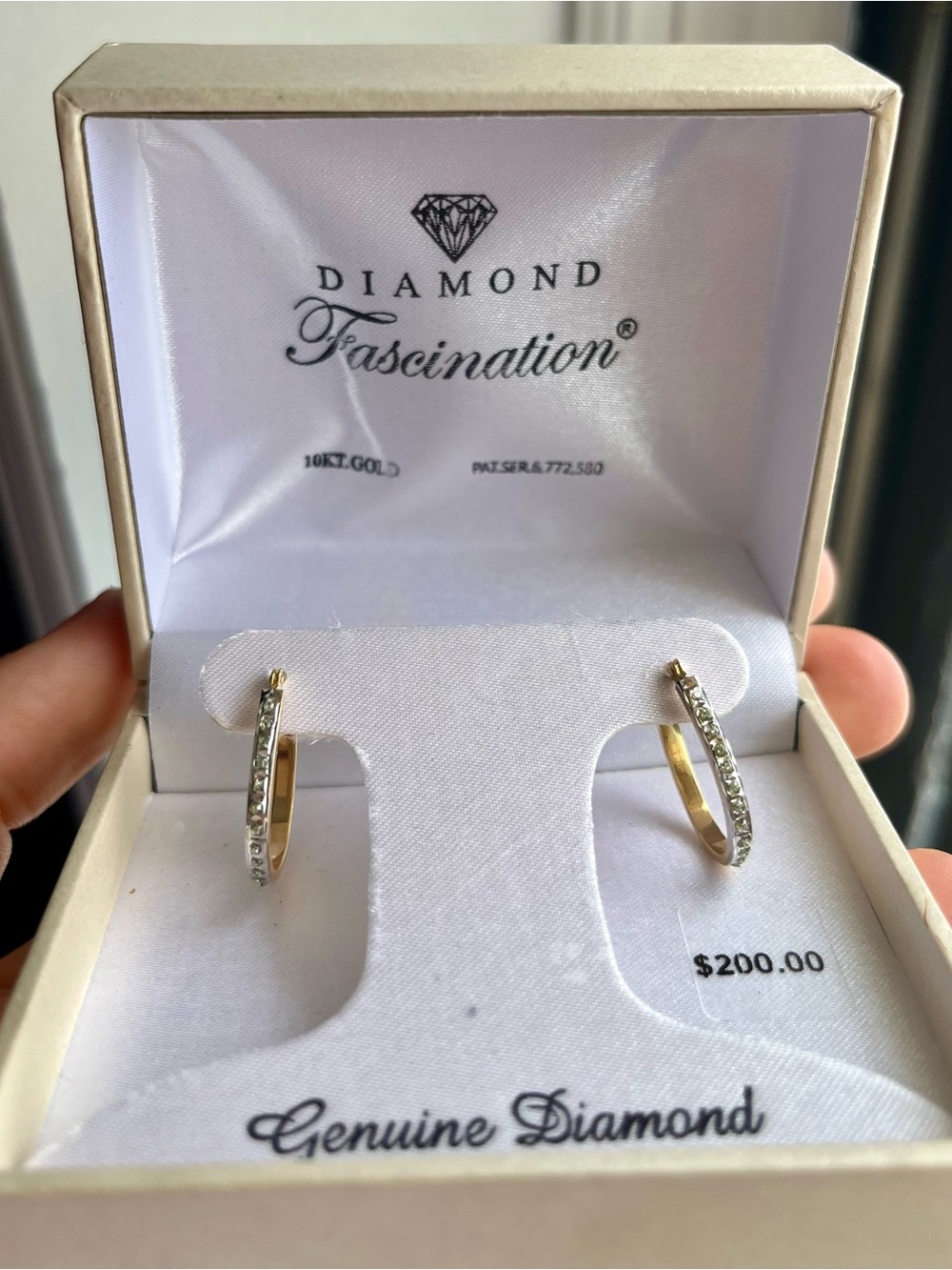 Gold and Diamond Hoop Earrings - White Diamonds , 10K solid gold